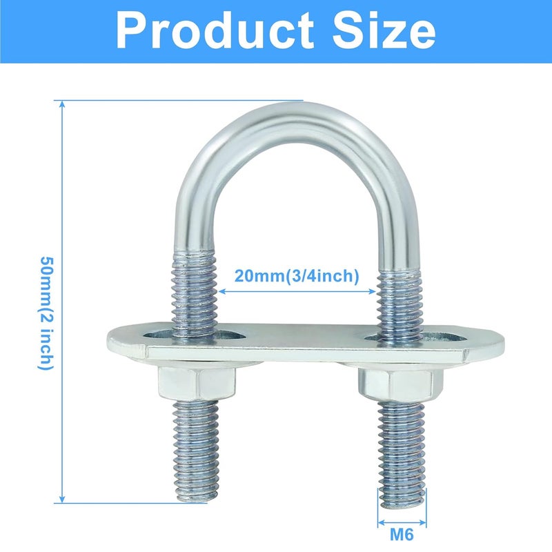 Moicstiy 4 Sets M6 U Bolts 3/4 Inch Wide, Round U-Bolts with Frame Plates, Nuts, and Washer, Zinc Plated Steel U Clamp for Trailers, Boats (20 mm x 50 mm - Image 2